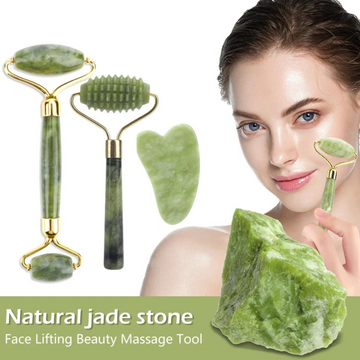 Gua Sha Massager Jade Rollers 2pcs/kit For Face Care, Beauty & Health Skin Scraping Chin Lifting Natural Stone Gouache Massage