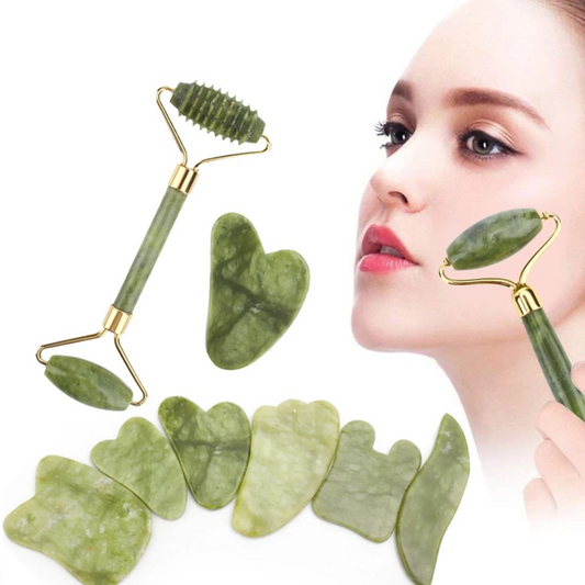 Gua Sha Massager Jade Rollers 2pcs/kit For Face Care, Beauty & Health Skin Scraping Chin Lifting Natural Stone Gouache Massage