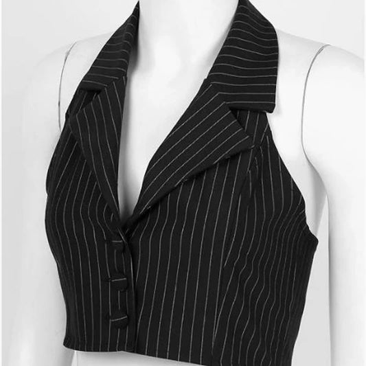 backless stripes and sleeveless pinstripe vest