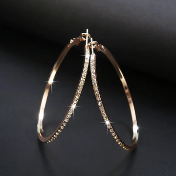 Silver / gold Rhinestone Hoop Earrings With Big Circle Earrings Simple Hoop Earrings