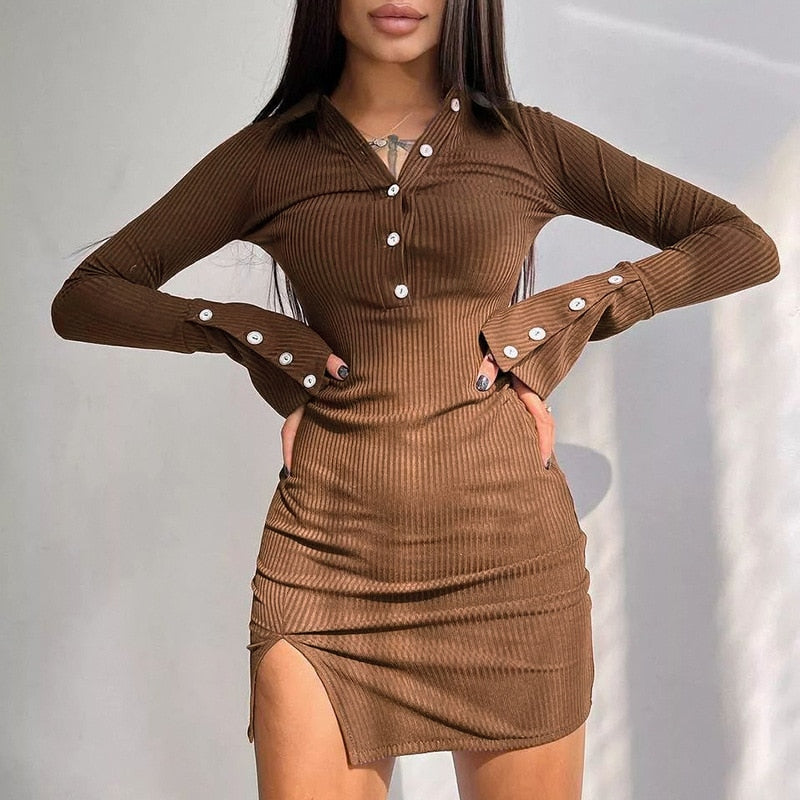 2022 Autum Fashion Women Sexy Dress Long Sleeve V Neck Bodycon Y2K Mini Party Club Dress Ladies festa - POA