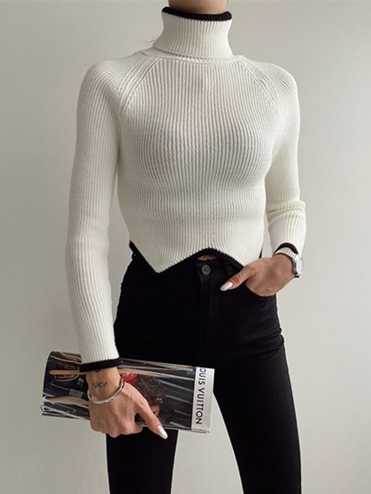 2022 Hot Sale Women Pullover Turtleneck Sweater Winter Long Sleeve Slim Elastic Korean Simple Basic Cheap Jumper Solid Color Top - POA