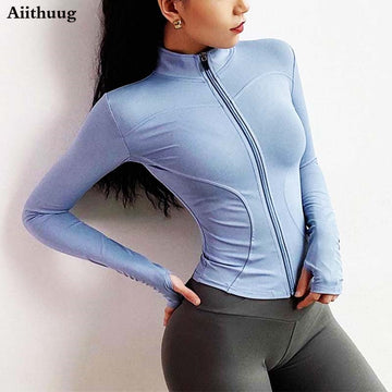 Aiithuug Women's Slim Fit Lightweight Jackets Women's Full Zip-up Yoga Sports Running Jacket with Thumb Holes for Workout - POA