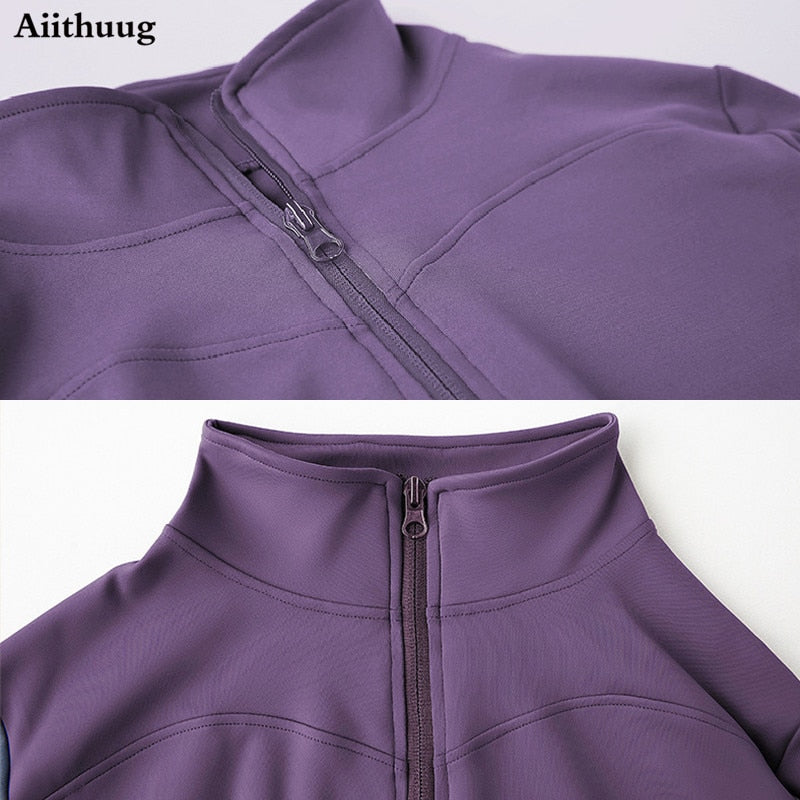 Aiithuug Women's Slim Fit Lightweight Jackets Women's Full Zip-up Yoga Sports Running Jacket with Thumb Holes for Workout - POA