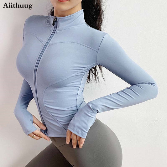 Aiithuug Women's Slim Fit Lightweight Jackets Women's Full Zip-up Yoga Sports Running Jacket with Thumb Holes for Workout - POA