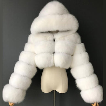 Winter High Quality Faux Fur Coat Women Thicken Warm Cropped Furry Hooded Jacket Female Fashion Fake Fur Outerwear