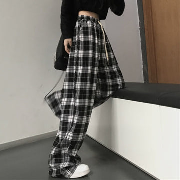 Autumn Black & White Comfy Plaid Pants Wide Leg