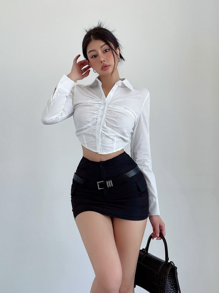 Black Mini Skirt Women Summer High Waist Slim Wrap Hip Belt A Line Skirt Shorts Elegant Korean Fashion Simple Casual Y2K - POA