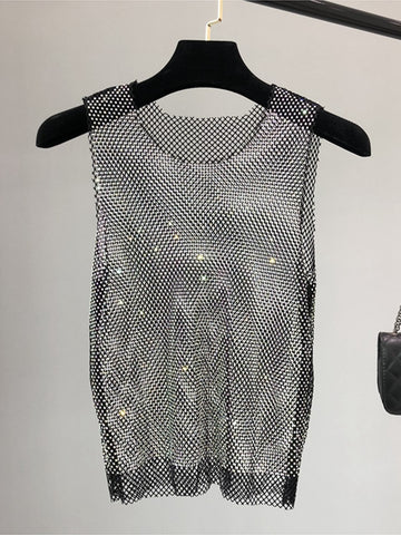 Crystal Beading Shiny  Diamonds Tanks