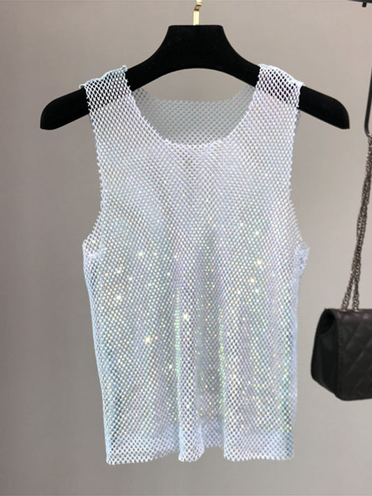 Crystal Beading Shiny  Diamonds Tanks