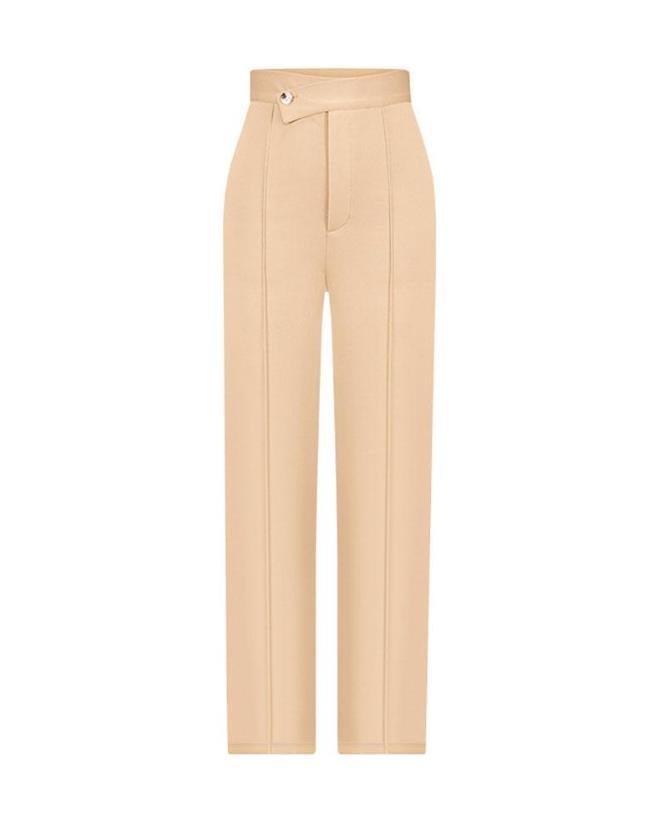 Plain khaki front creased  high waist office slacks - POA