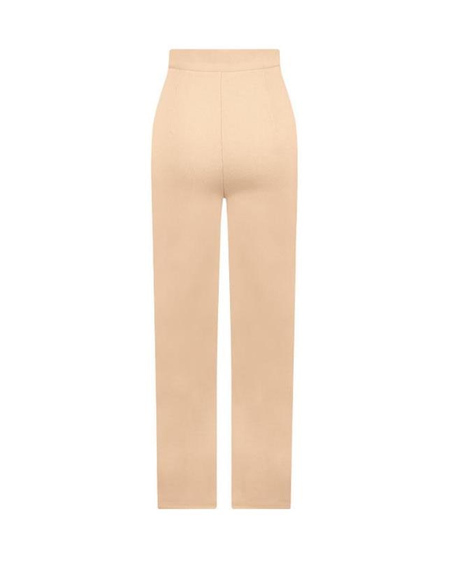 Plain khaki front creased  high waist office slacks - POA