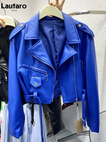 Royal blue biker style Faux Leather Jacket - POA