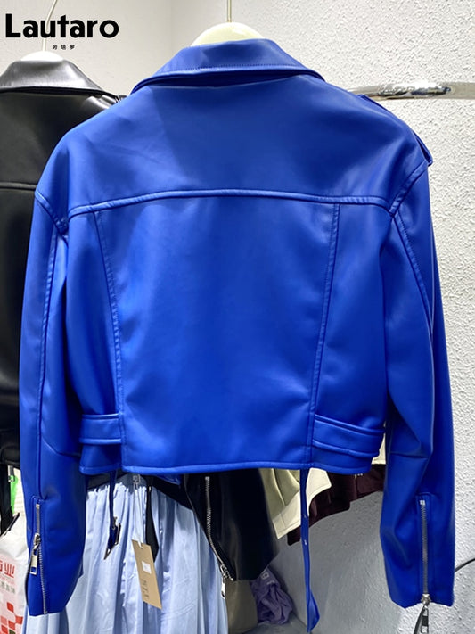 Royal blue biker style Faux Leather Jacket - POA