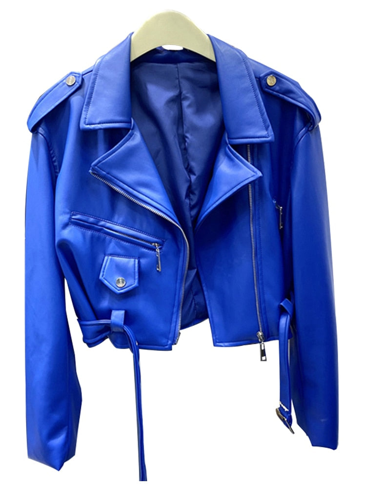 Royal blue biker style Faux Leather Jacket - POA