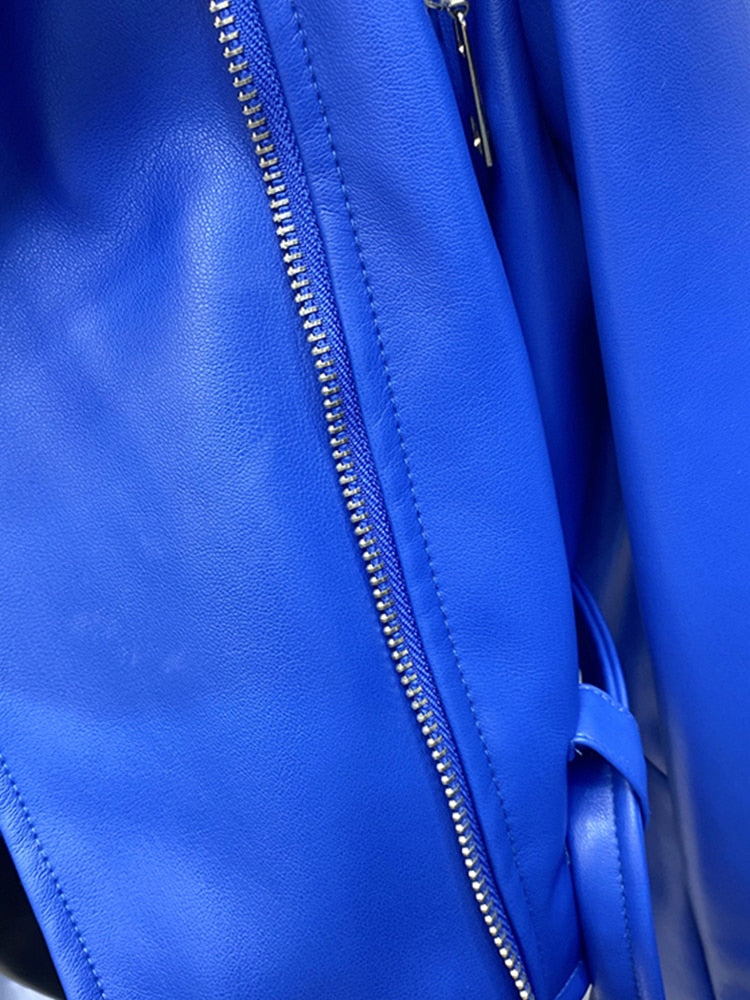 Royal blue biker style Faux Leather Jacket - POA