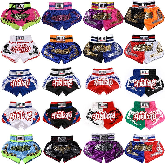 Muay Thai Shorts Top Quality Fight Kickboxing MMA Pants Men Womens Kids Embroidery Sanda Martial Arts Boxing Training Equipment - POA