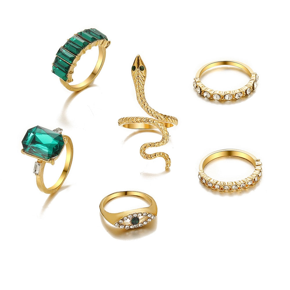 New Devil's Eye Ring Set 6-piece Set Of Creative Retro Serpentine Inlaid Diamond Ring - POA