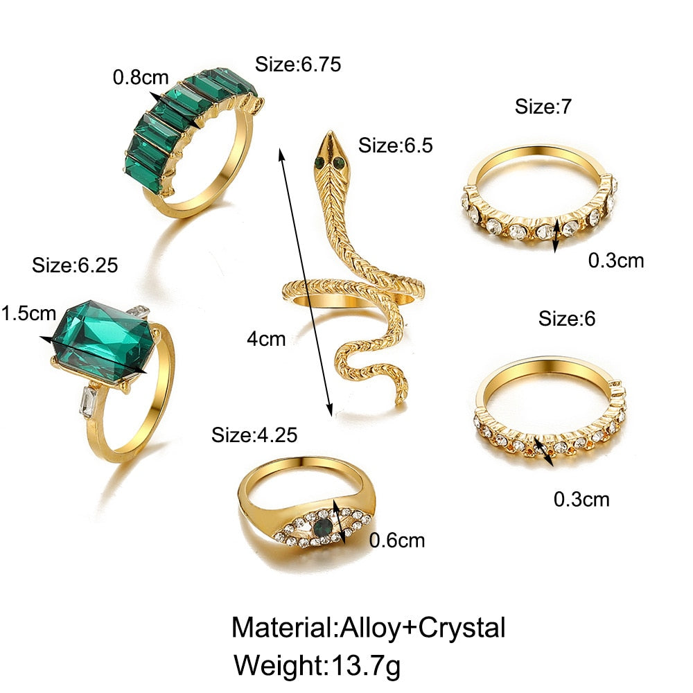 New Devil's Eye Ring Set 6-piece Set Of Creative Retro Serpentine Inlaid Diamond Ring - POA