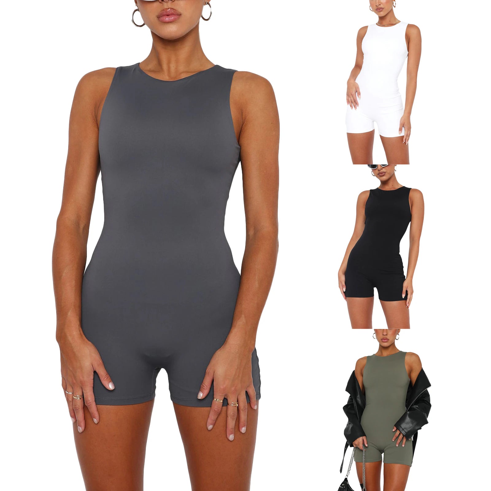 Solid Summer Cut Shorts Jumpsuit Women's - POA