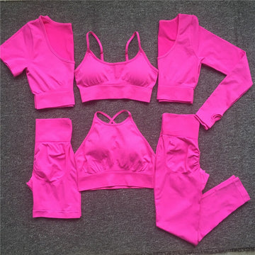 6pcs For All Year Long Seamless Women's Sportswear Set features body-hugging, breathable fabrics