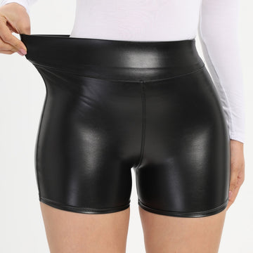 Sexy Black PU Leather Shorts Skinny Elastic High Waist Hot Short Pants Women Clothing Faux Leather Goth Leggings Summer - POA