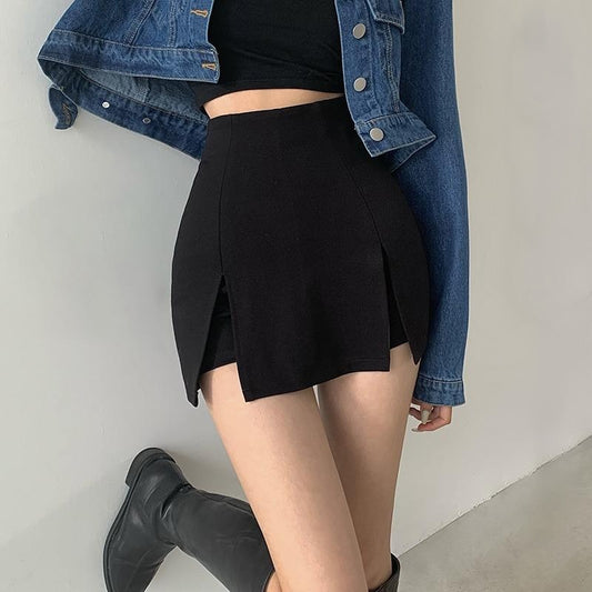 Sexy Split Shorts Skirt Women's Office Ladies Suit Skirt Summer New Black Mini A-line Pants Skirt High Waist Wide Leg Shorts - POA