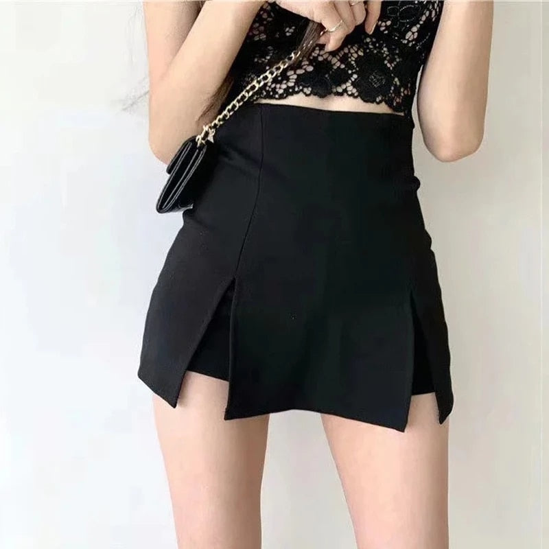 Sexy Split Shorts Skirt Women's Office Ladies Suit Skirt Summer New Black Mini A-line Pants Skirt High Waist Wide Leg Shorts - POA