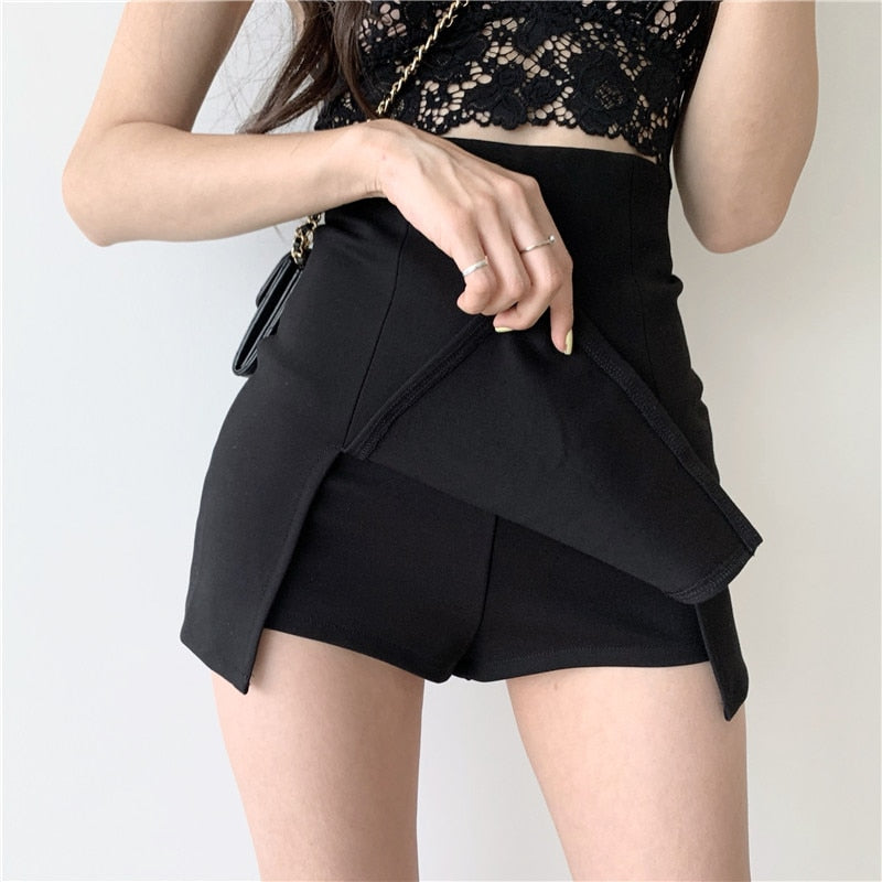 Sexy Split Shorts Skirt Women's Office Ladies Suit Skirt Summer New Black Mini A-line Pants Skirt High Waist Wide Leg Shorts - POA