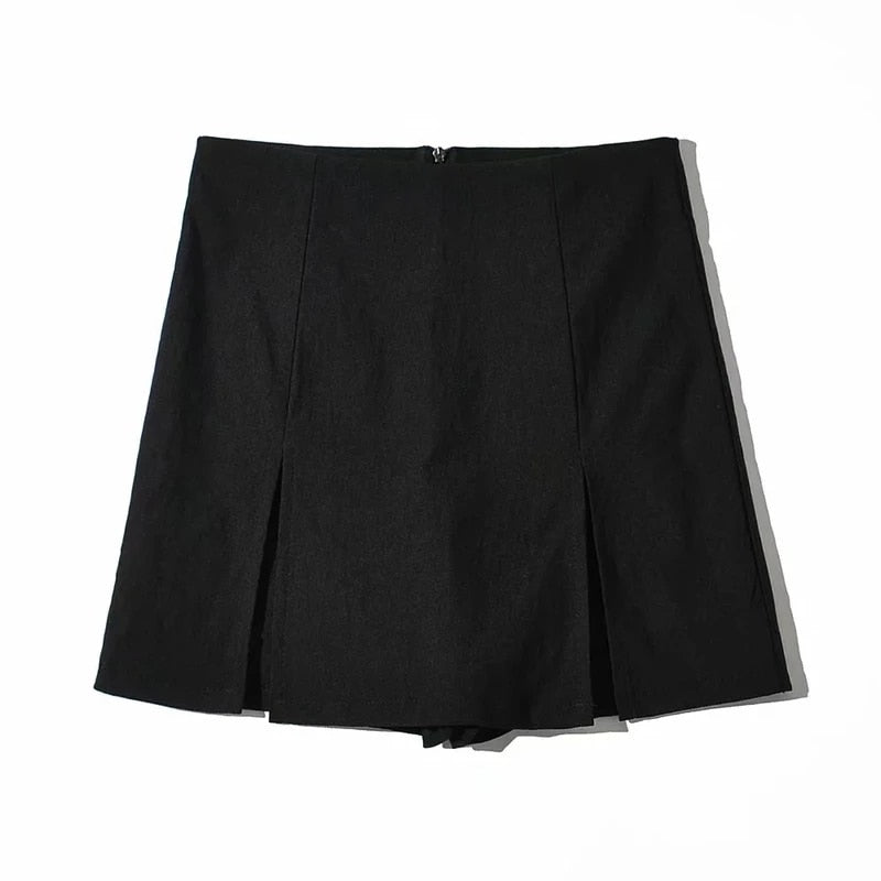 Sexy Split Shorts Skirt Women's Office Ladies Suit Skirt Summer New Black Mini A-line Pants Skirt High Waist Wide Leg Shorts - POA