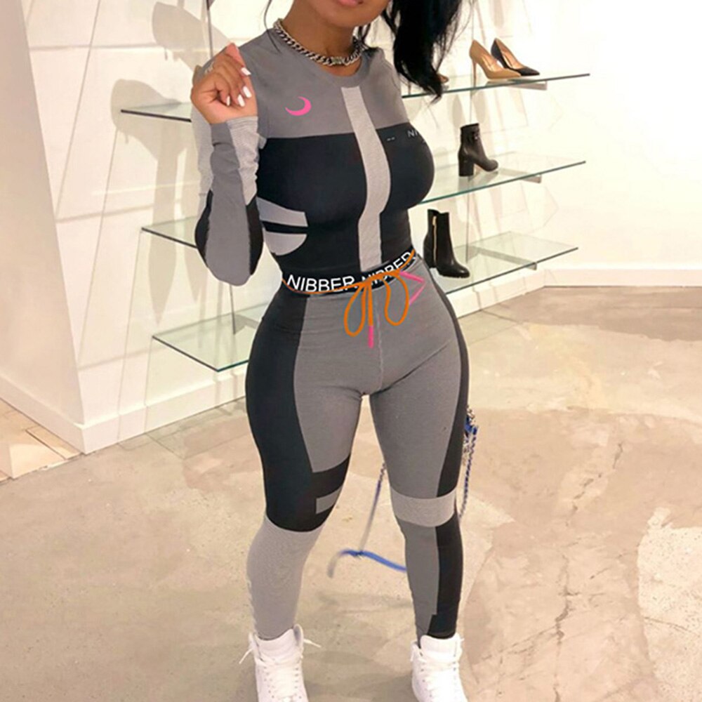 Sexy Tracksuits Women Two Piece  Set Outfits Sports Fitness High Waist Leggings Winter Spring Matching Sets Sweatsuit - POA