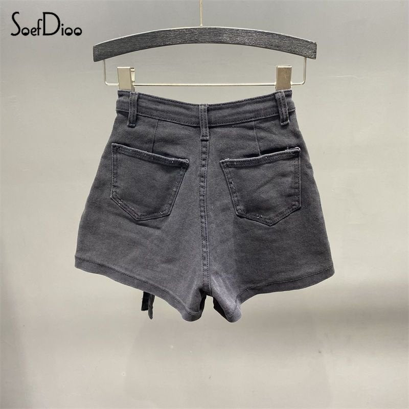 Soefdioo Solid Cargo Pocket Denim Jeans Shorts Women Sexy High Waisted Stretch Summer Casual 2023 Female Bottoms Short Pants - POA