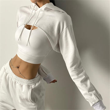 Women Fitness Crop Top  Cotton Sports  Shirts Long Sleeves Hoodie Sweatshirt Gym Workout Yoga T-shirts - POA