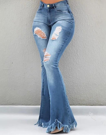 Women's Jeans 2022 Trend Autumn Fashion High Waist Casual Plain Skinny Daily Long Bell-Bottom Jeans Wih Belt - POA