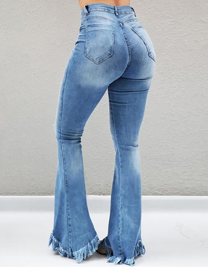 Women's Jeans 2022 Trend Autumn Fashion High Waist Casual Plain Skinny Daily Long Bell-Bottom Jeans Wih Belt - POA