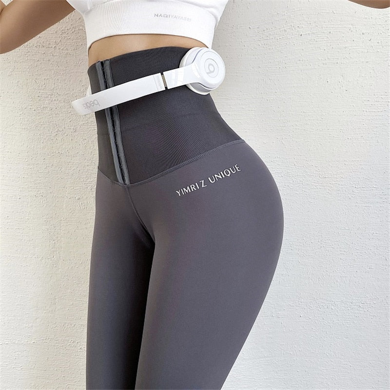 YIMRIZ High Waist Body Building  Fitness Legging Stretch Tights  Shaping Trousers  Running Leggings Workout Training Yoga Pants - POA